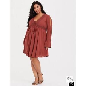 Torrid Mini Gauze lace-up skater dress in Rust